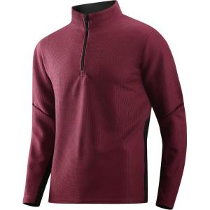 imageAlex Vando Mens Long Sleeve Zipper Golf Shirts Color Block Texture Polo Shirt for MenWine