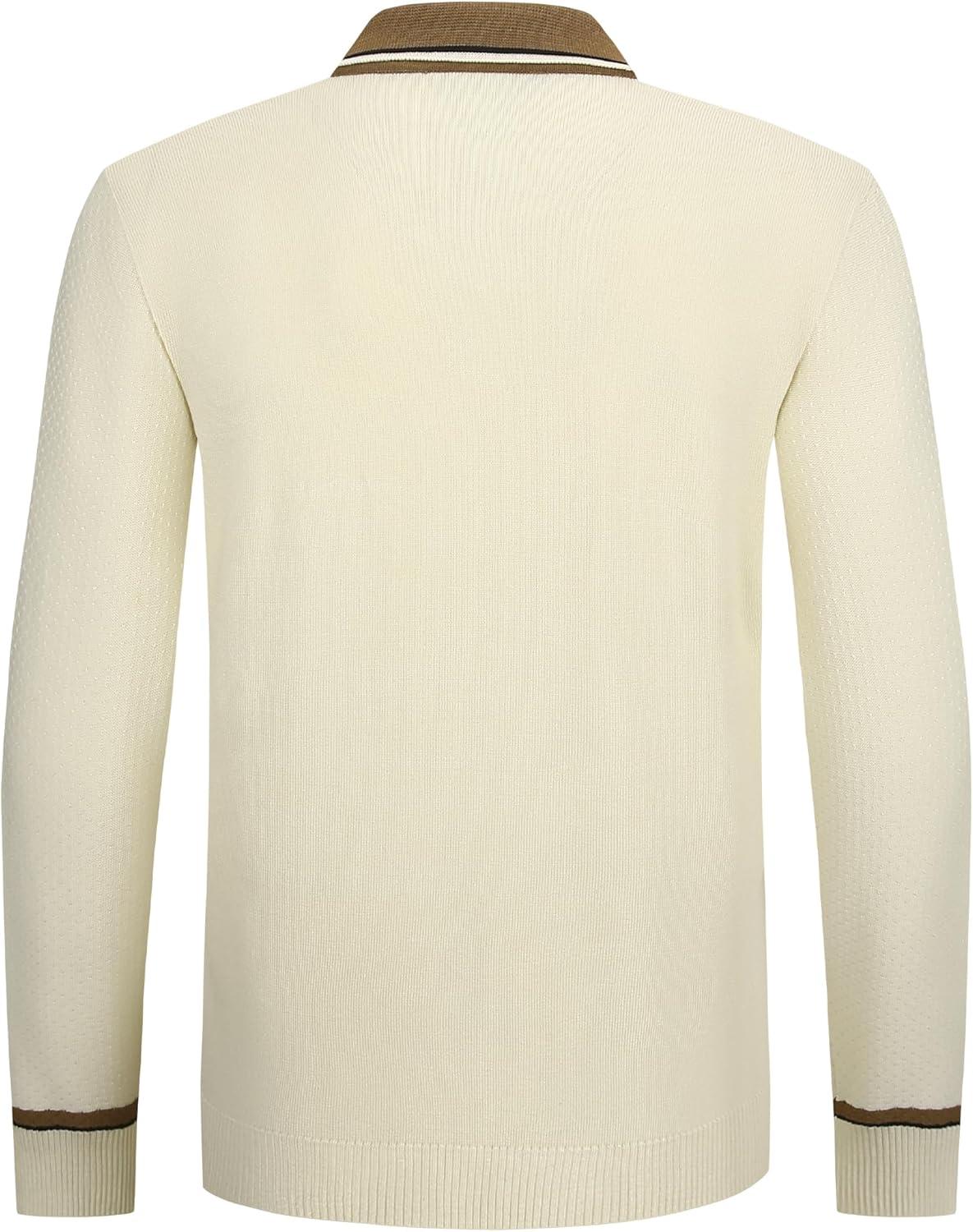 imageAlex Vando Mens Knit Polo Shirts Long Sleeve Sweater Casual Fashion Classic Button Down Polo ShirtsApricot