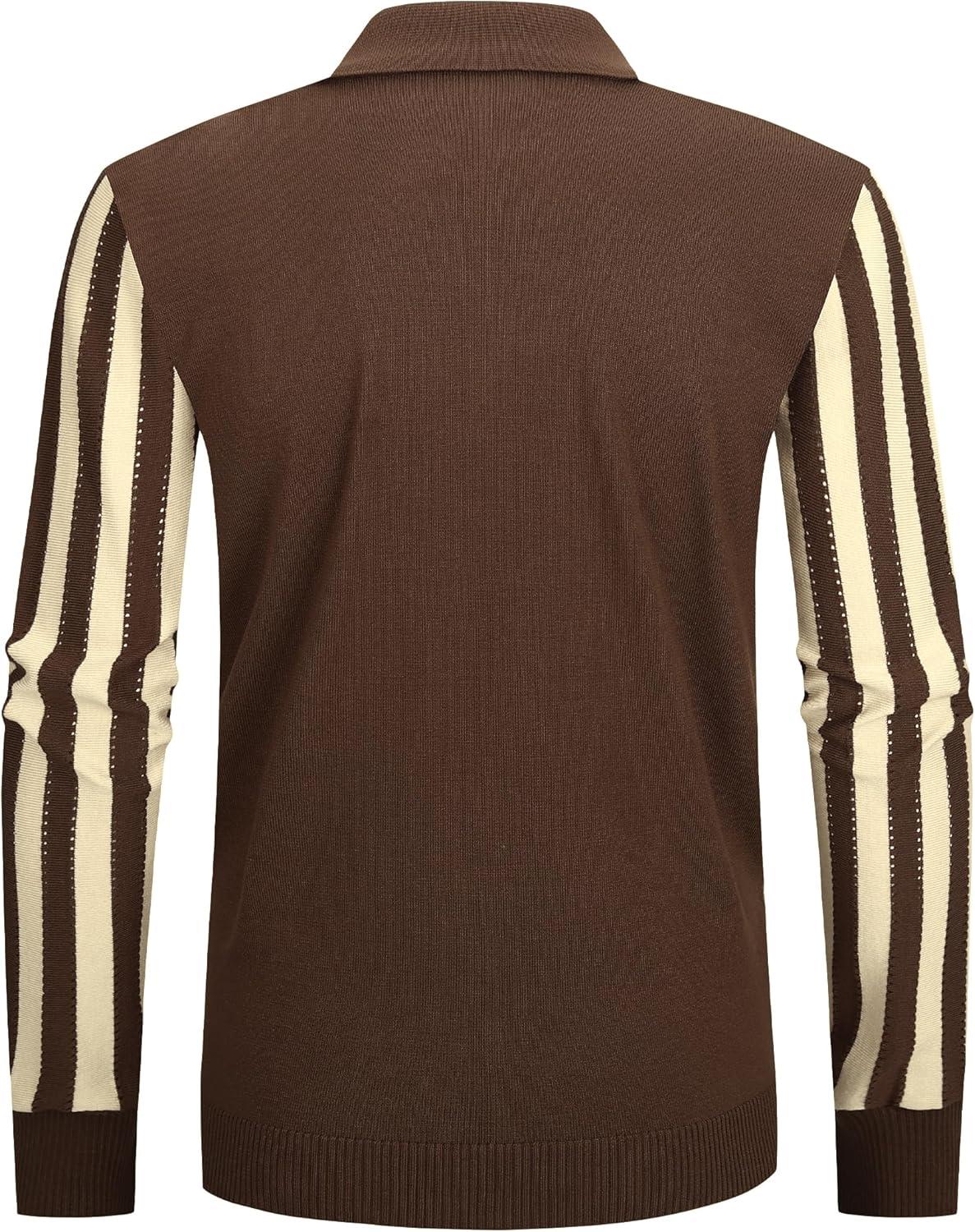 imageAlex Vando Mens Knit Polo Shirts Long Sleeve Sweater Casual Fashion Classic Button Down Polo ShirtsCoffeeKhaki