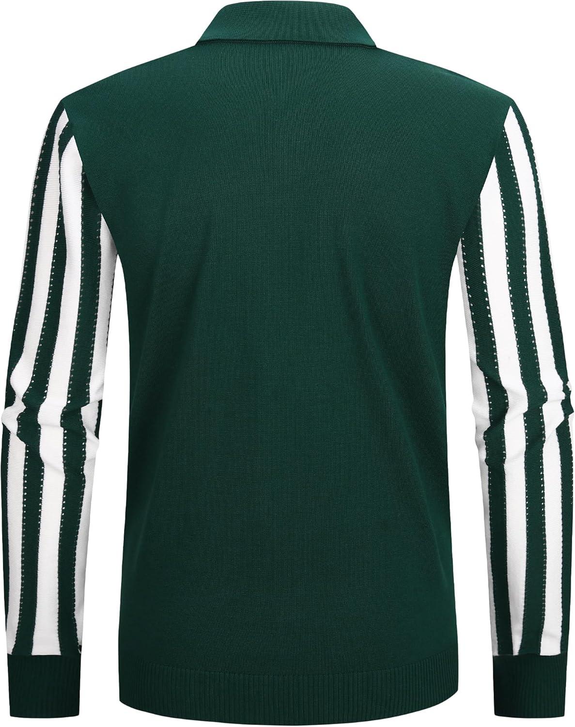 imageAlex Vando Mens Knit Polo Shirts Long Sleeve Sweater Casual Fashion Classic Button Down Polo ShirtsGreenWhite