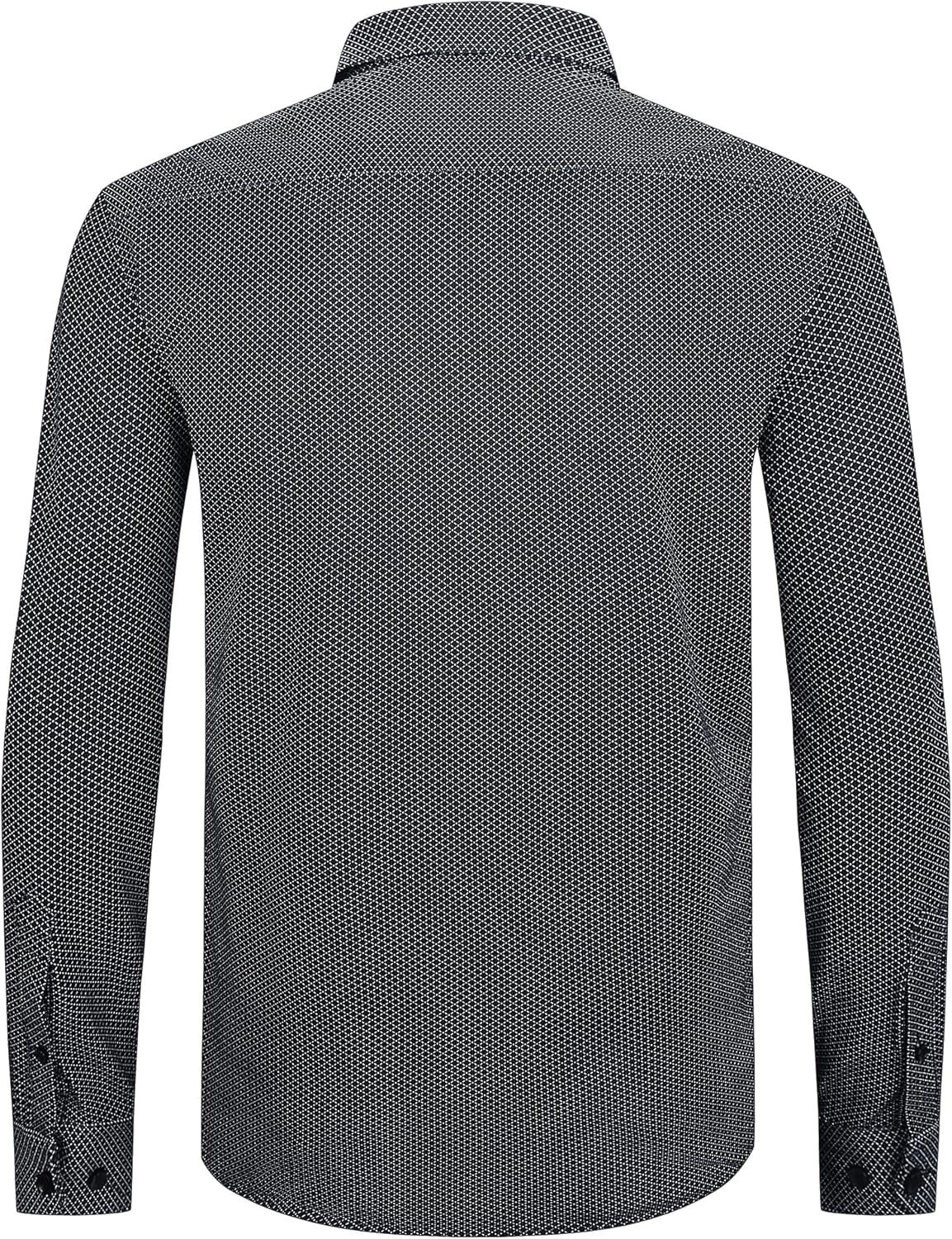 imageAlex Vando Mens Print Button Down Shirts Breathable Long Sleeve Regular Fit Knit Dress Shirts for MenBlack Diamond