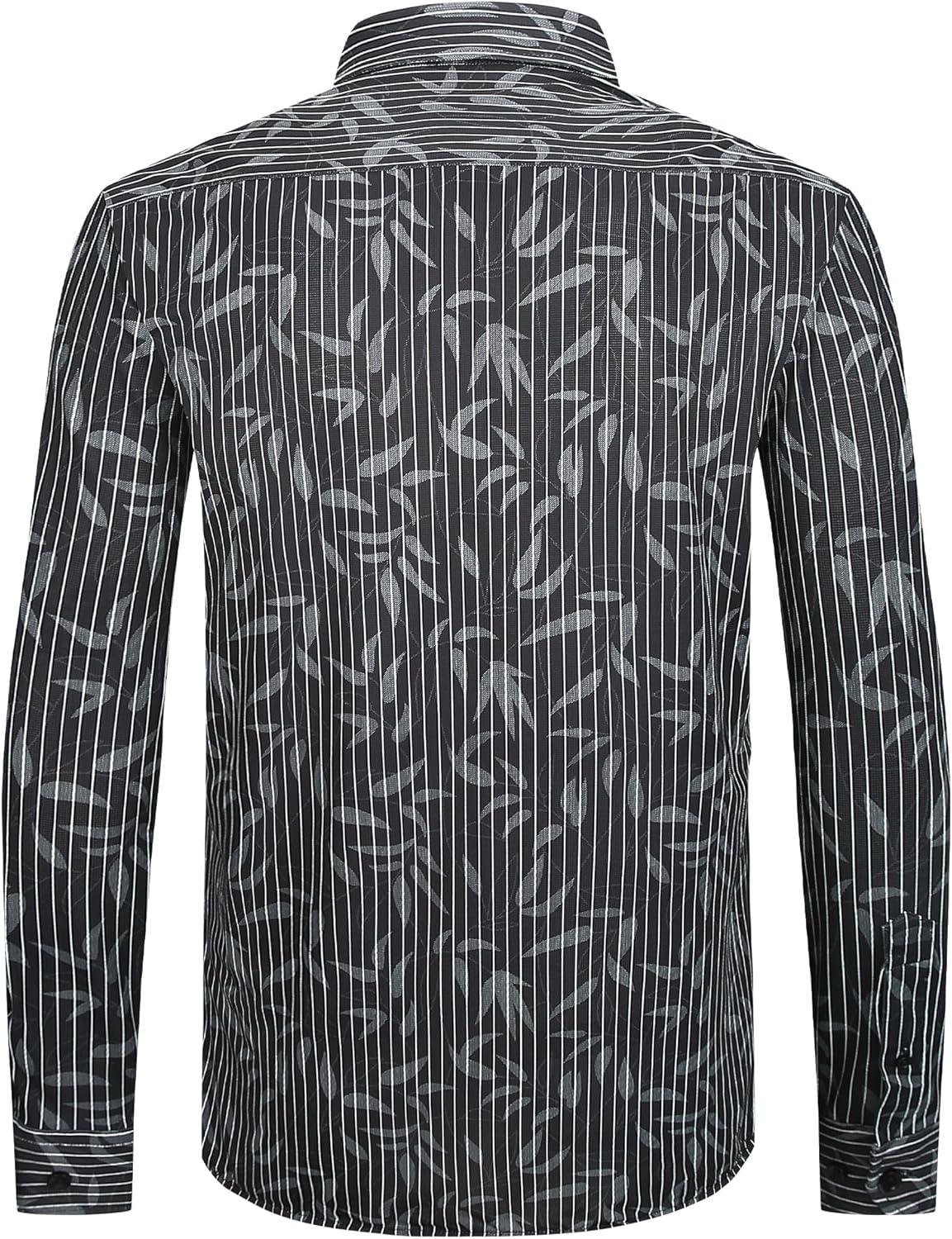 imageAlex Vando Mens Print Button Down Shirts Breathable Long Sleeve Regular Fit Knit Dress Shirts for MenBlack Leaf