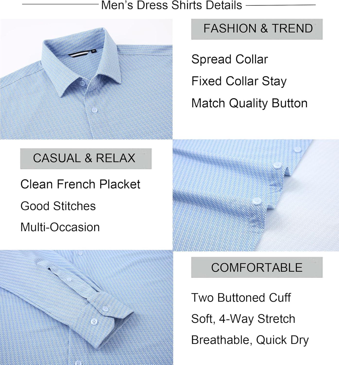 imageAlex Vando Mens Print Button Down Shirts Breathable Long Sleeve Regular Fit Knit Dress Shirts for MenBlue Check