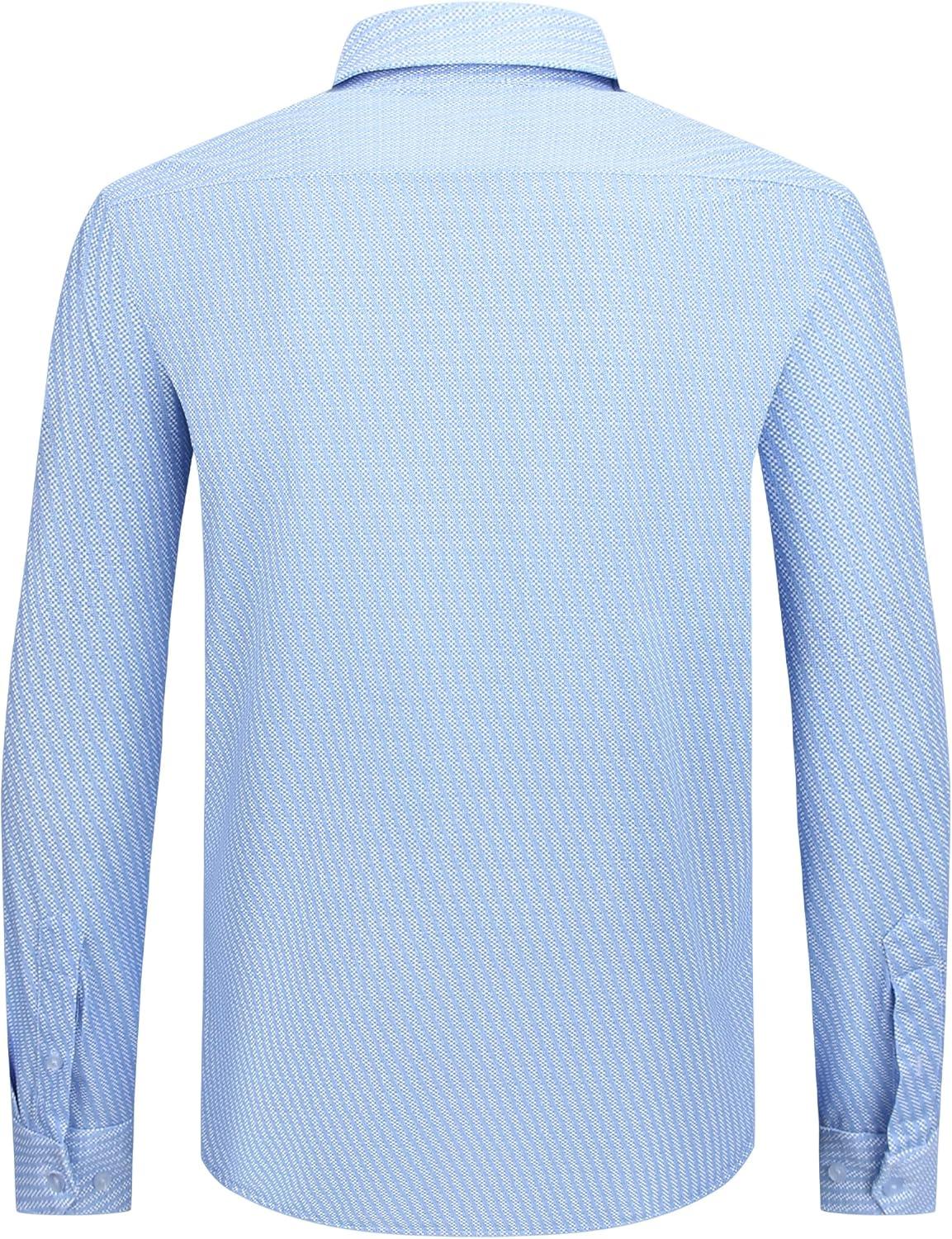 imageAlex Vando Mens Print Button Down Shirts Breathable Long Sleeve Regular Fit Knit Dress Shirts for MenBlue Check