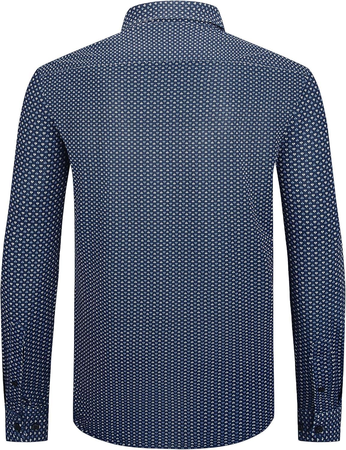imageAlex Vando Mens Print Button Down Shirts Breathable Long Sleeve Regular Fit Knit Dress Shirts for MenNavy Flower