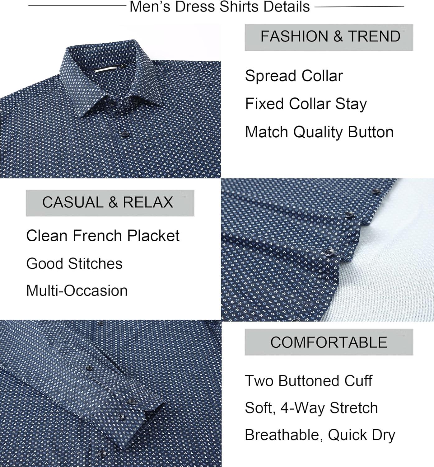 imageAlex Vando Mens Print Button Down Shirts Breathable Long Sleeve Regular Fit Knit Dress Shirts for MenNavy Flower