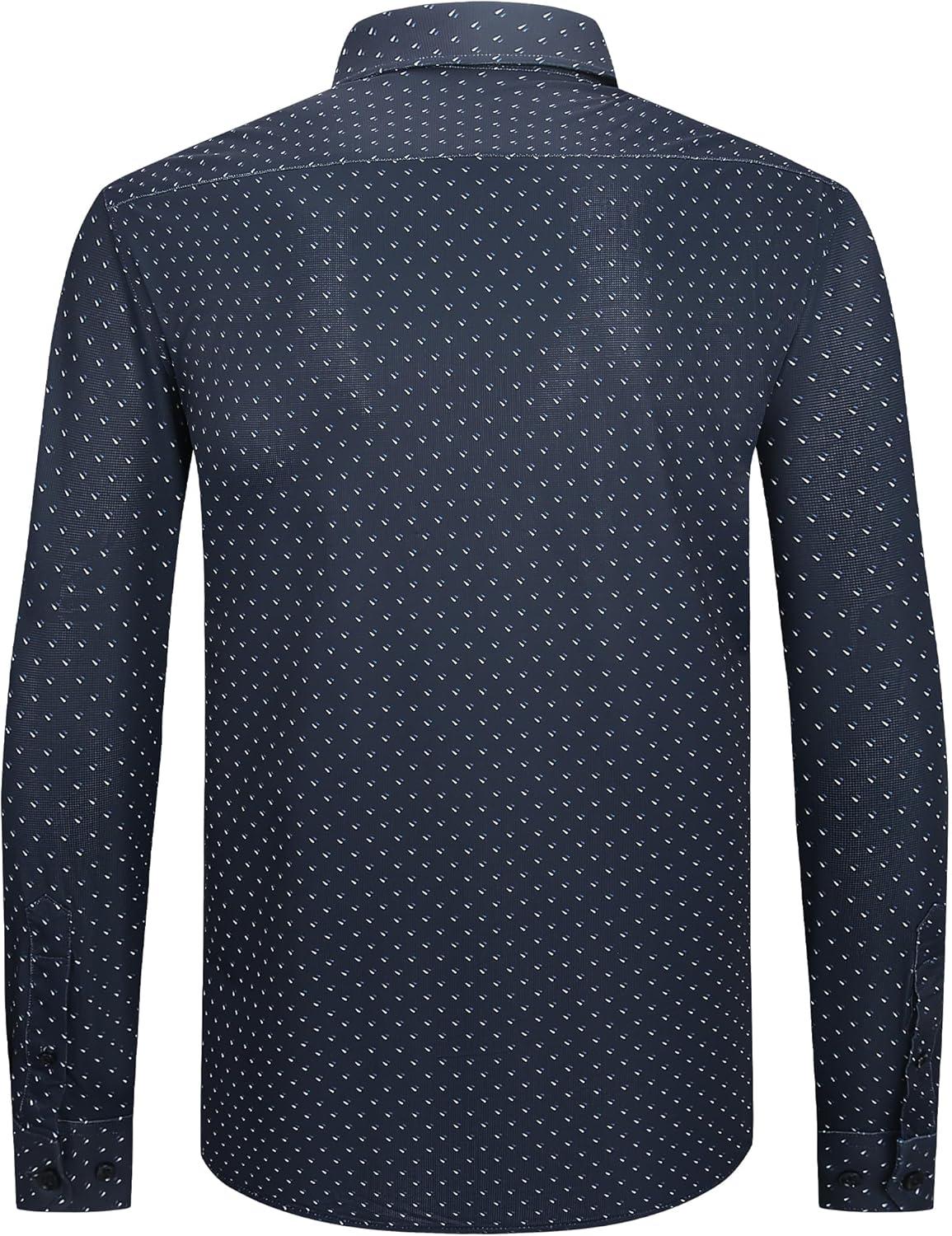 imageAlex Vando Mens Print Button Down Shirts Breathable Long Sleeve Regular Fit Knit Dress Shirts for MenNavy Sail