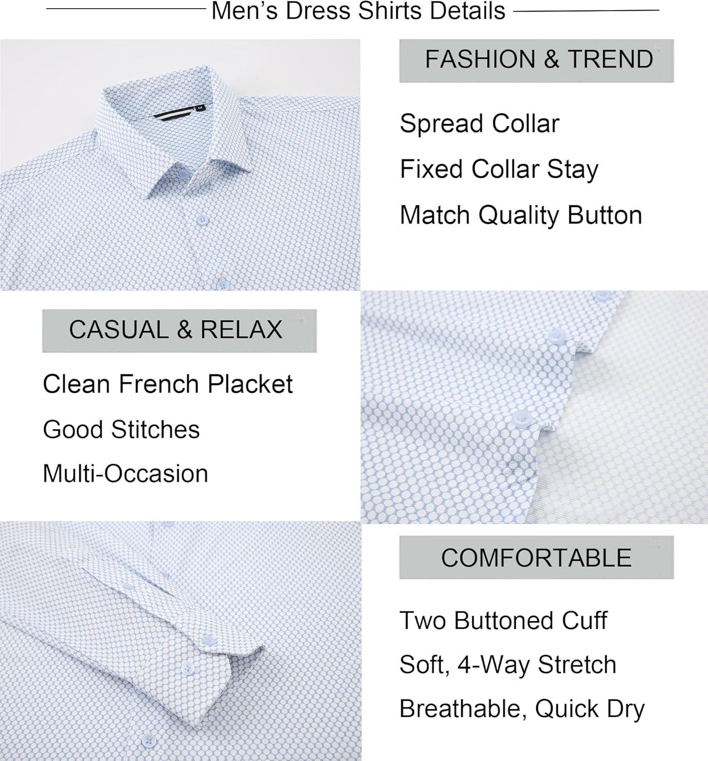 imageAlex Vando Mens Print Button Down Shirts Breathable Long Sleeve Regular Fit Knit Dress Shirts for MenWhite Circle