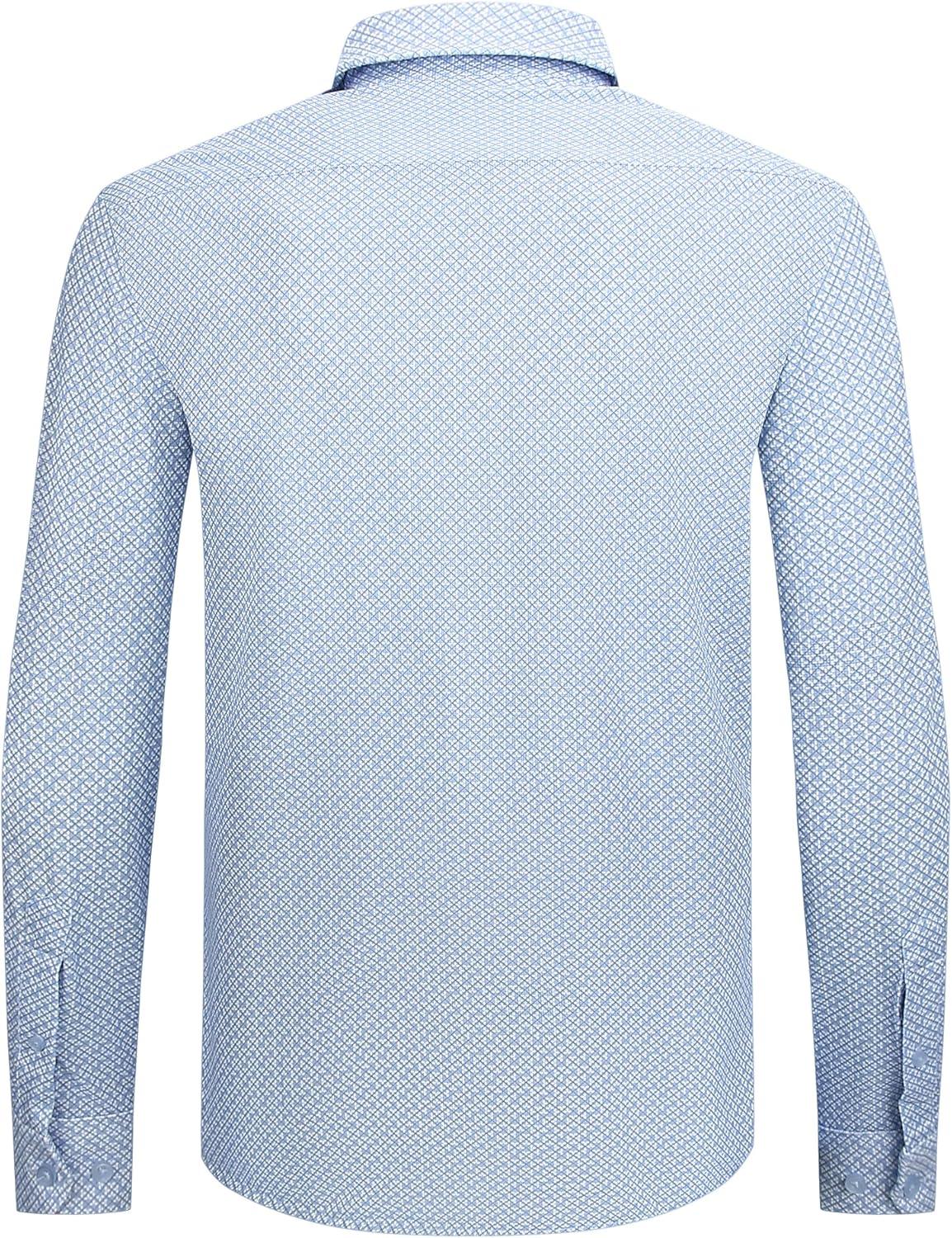 imageAlex Vando Mens Print Button Down Shirts Breathable Long Sleeve Regular Fit Knit Dress Shirts for MenWhite Clover