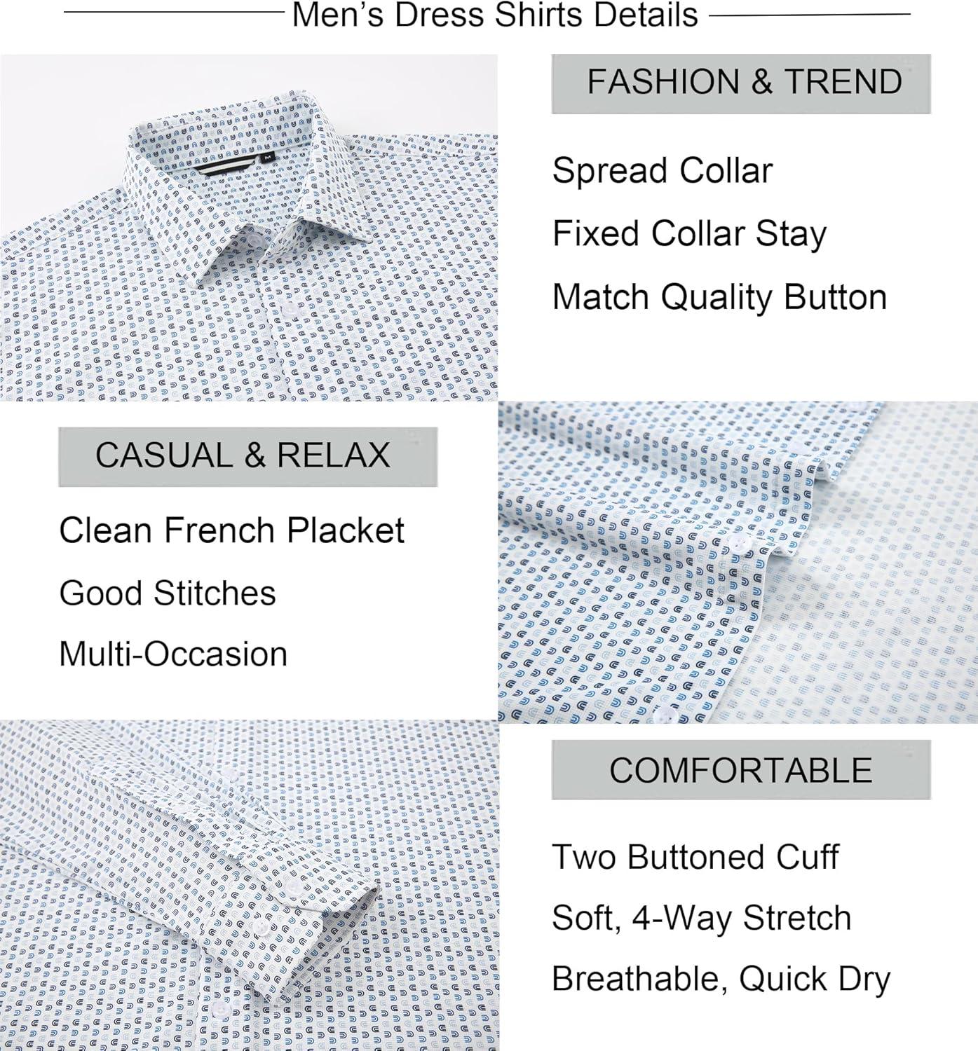 imageAlex Vando Mens Print Button Down Shirts Breathable Long Sleeve Regular Fit Knit Dress Shirts for MenWhite U