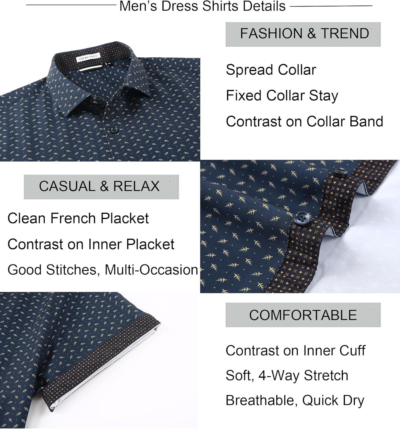 imageAlex Vando Mens Printed Dress Shirts Short Sleeve Easy Care Regular Fit Button Down ShirtBlack Tree 402