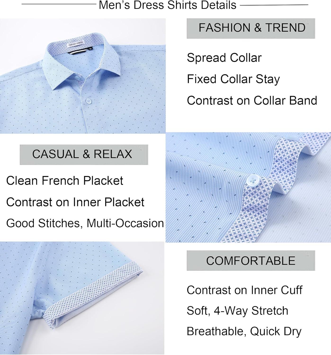 imageAlex Vando Mens Printed Dress Shirts Short Sleeve Easy Care Regular Fit Button Down ShirtBlue Pinstripe 6974