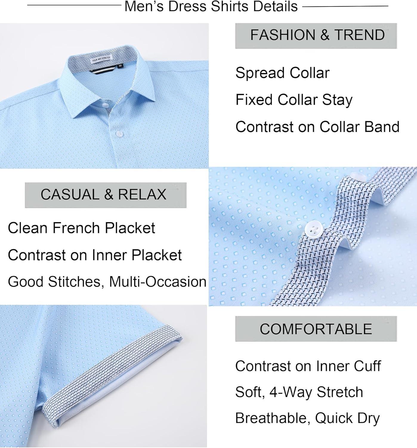 imageAlex Vando Mens Printed Dress Shirts Short Sleeve Easy Care Regular Fit Button Down ShirtBlue Square 4653