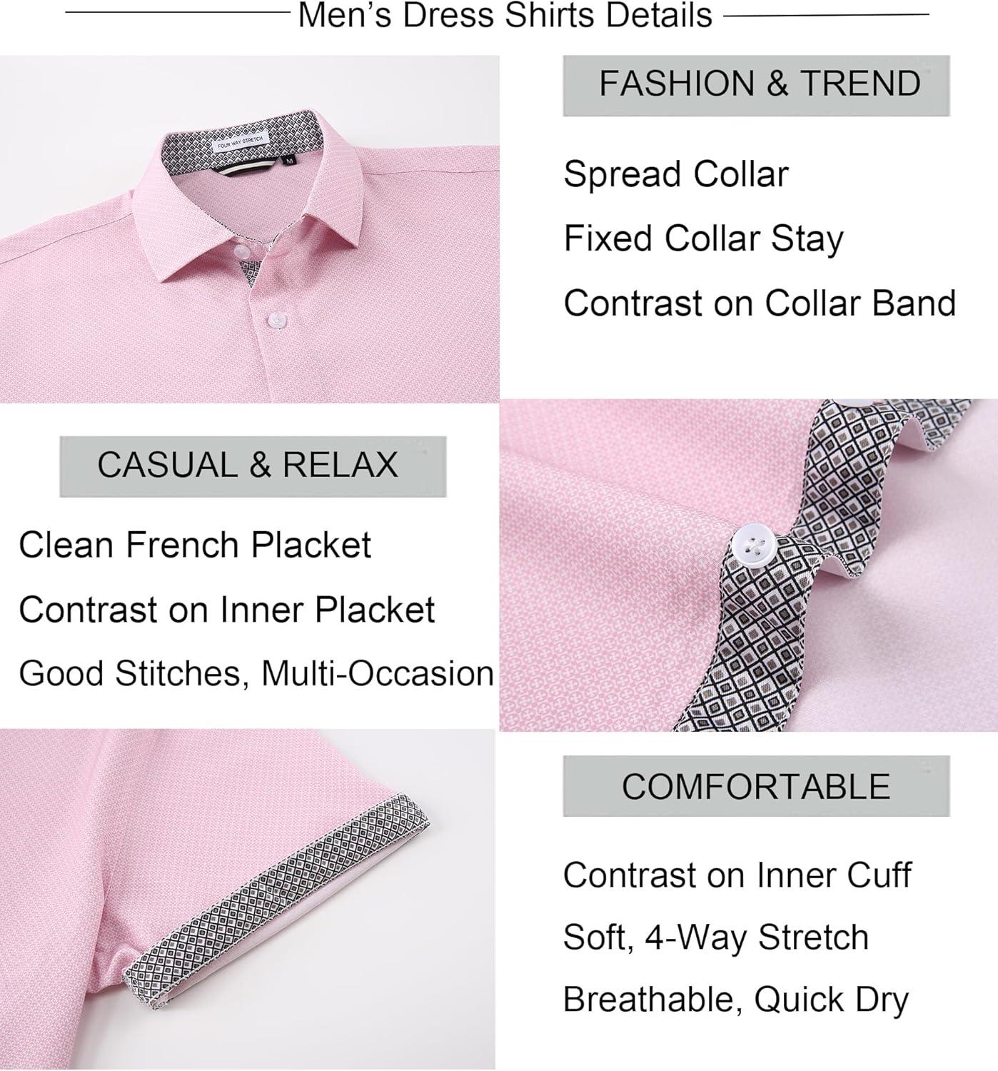 imageAlex Vando Mens Printed Dress Shirts Short Sleeve Easy Care Regular Fit Button Down ShirtPink Cross 4490