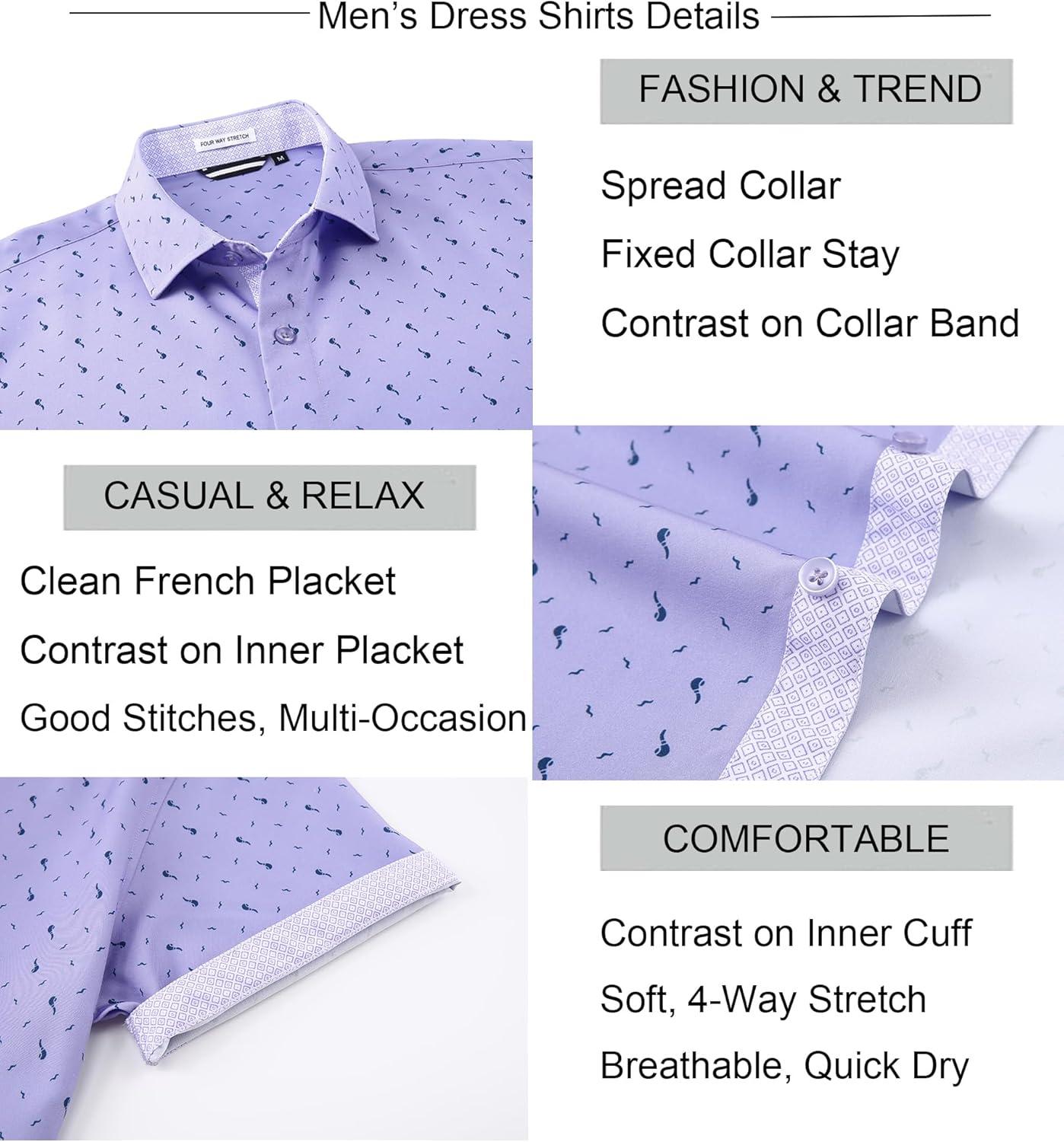imageAlex Vando Mens Printed Dress Shirts Short Sleeve Easy Care Regular Fit Button Down ShirtPurple Pipe 6370