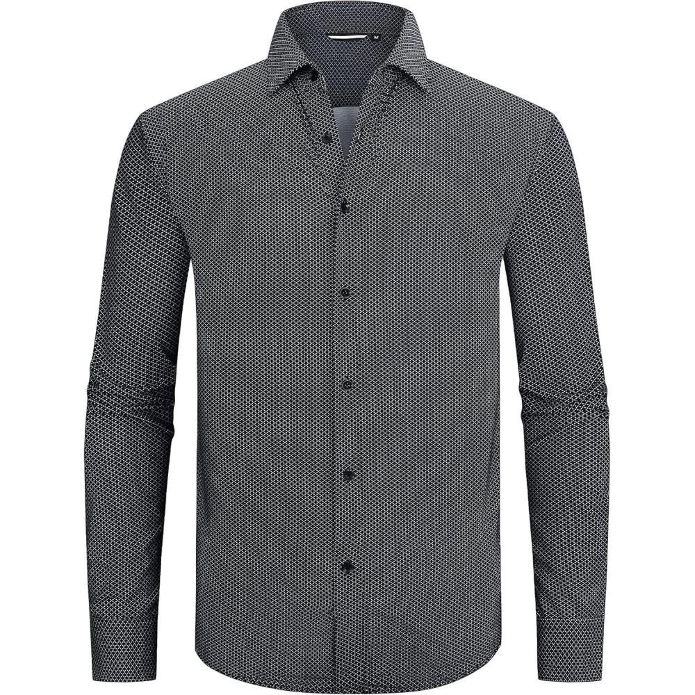 imageAlex Vando Mens Print Button Down Shirts Breathable Long Sleeve Regular Fit Knit Dress Shirts for MenBlack Diamond