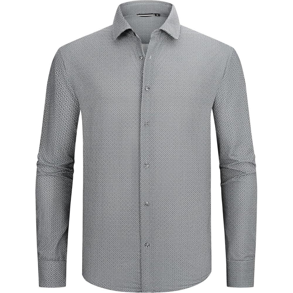 imageAlex Vando Mens Print Button Down Shirts Breathable Long Sleeve Regular Fit Knit Dress Shirts for MenBlack Dots