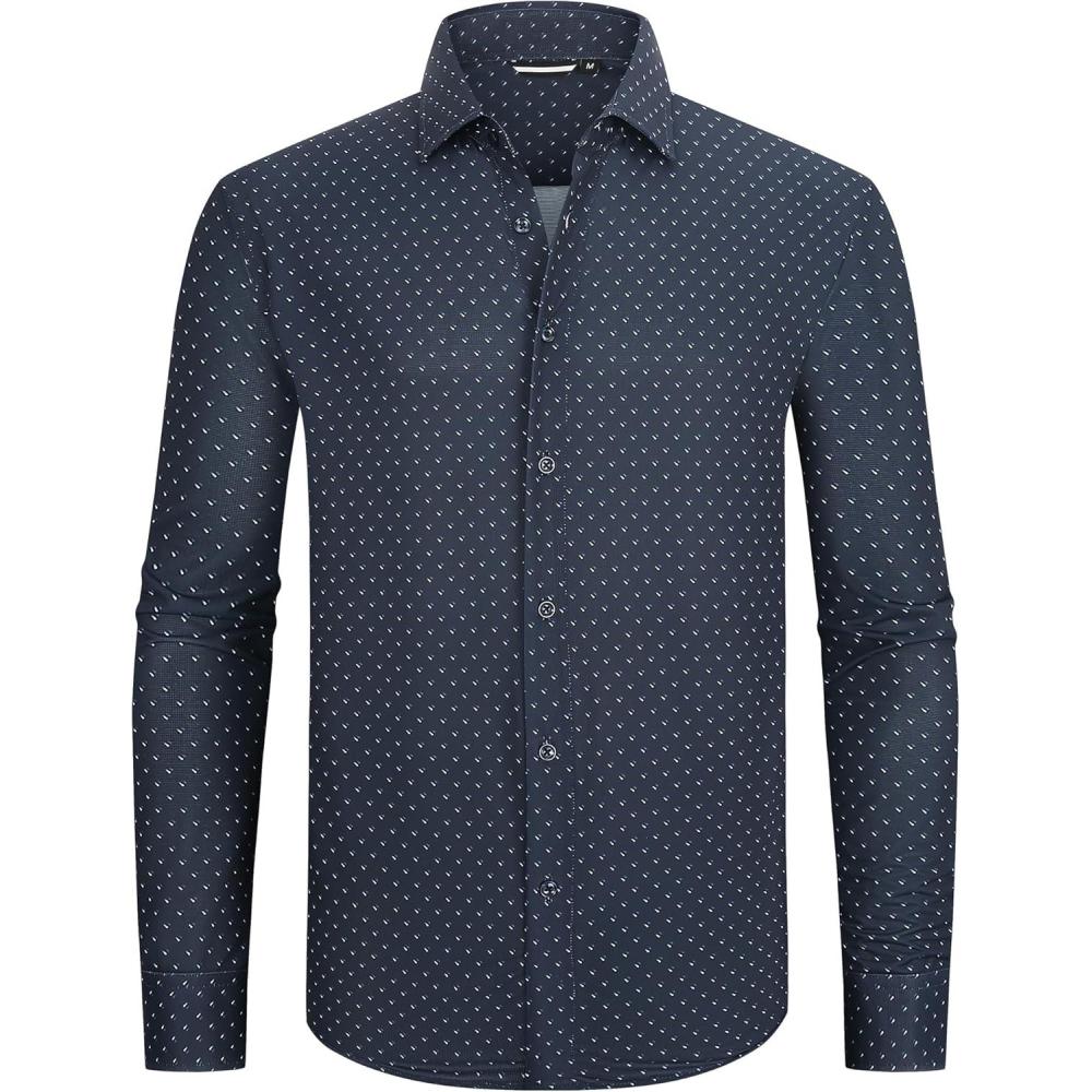 imageAlex Vando Mens Print Button Down Shirts Breathable Long Sleeve Regular Fit Knit Dress Shirts for MenNavy Sail