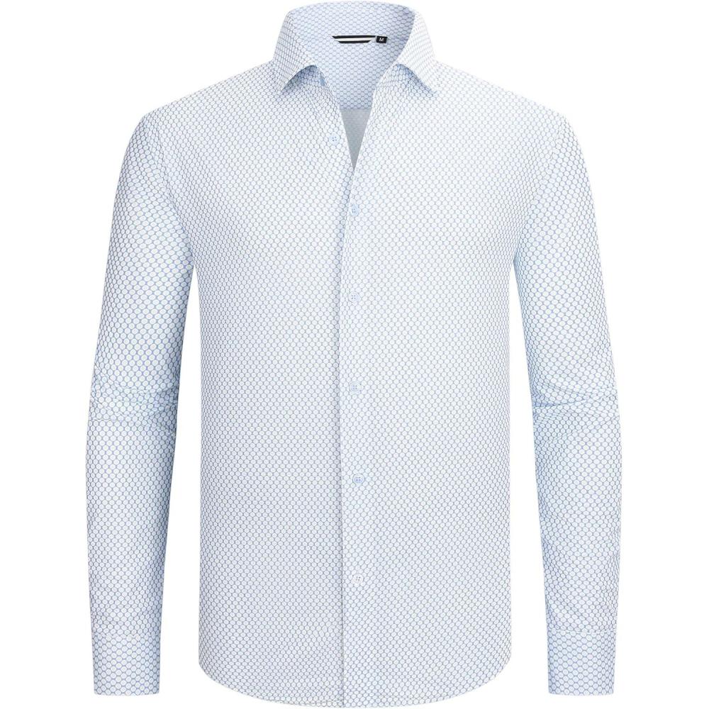 imageAlex Vando Mens Print Button Down Shirts Breathable Long Sleeve Regular Fit Knit Dress Shirts for MenWhite Circle