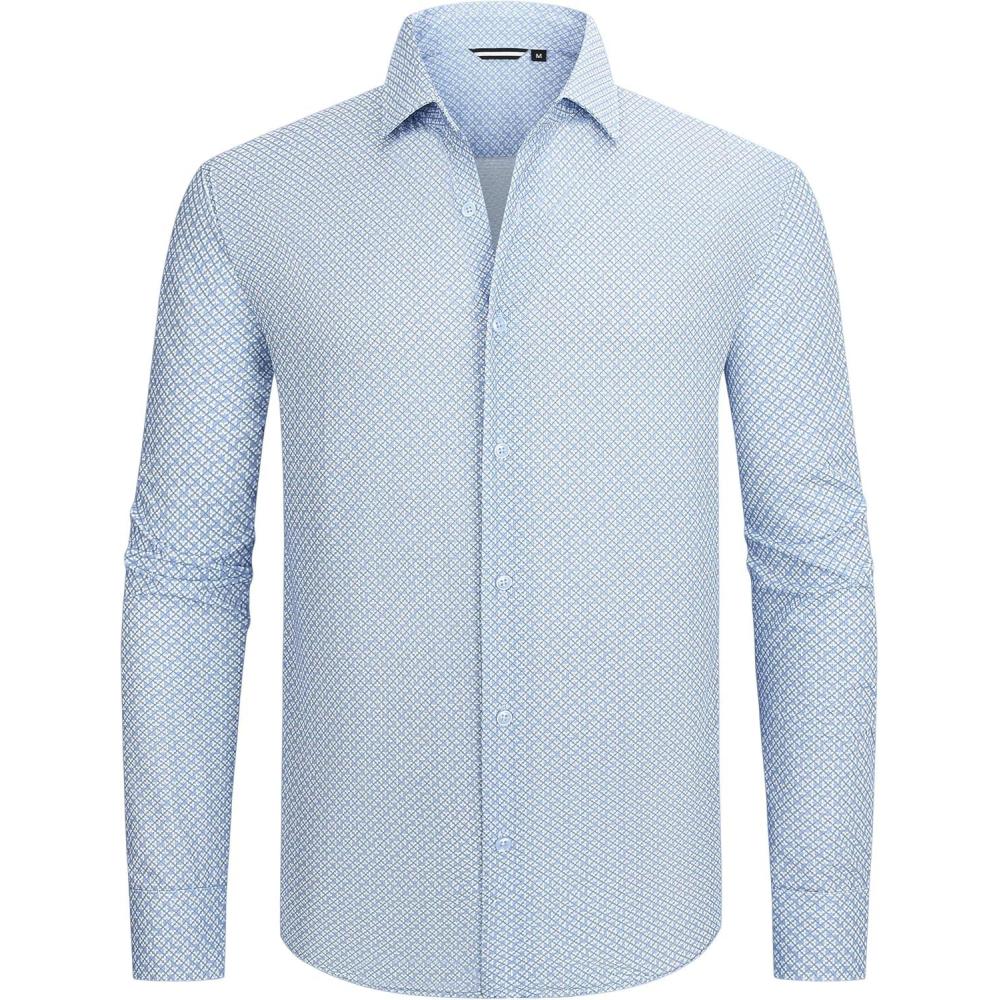 imageAlex Vando Mens Print Button Down Shirts Breathable Long Sleeve Regular Fit Knit Dress Shirts for MenWhite Clover