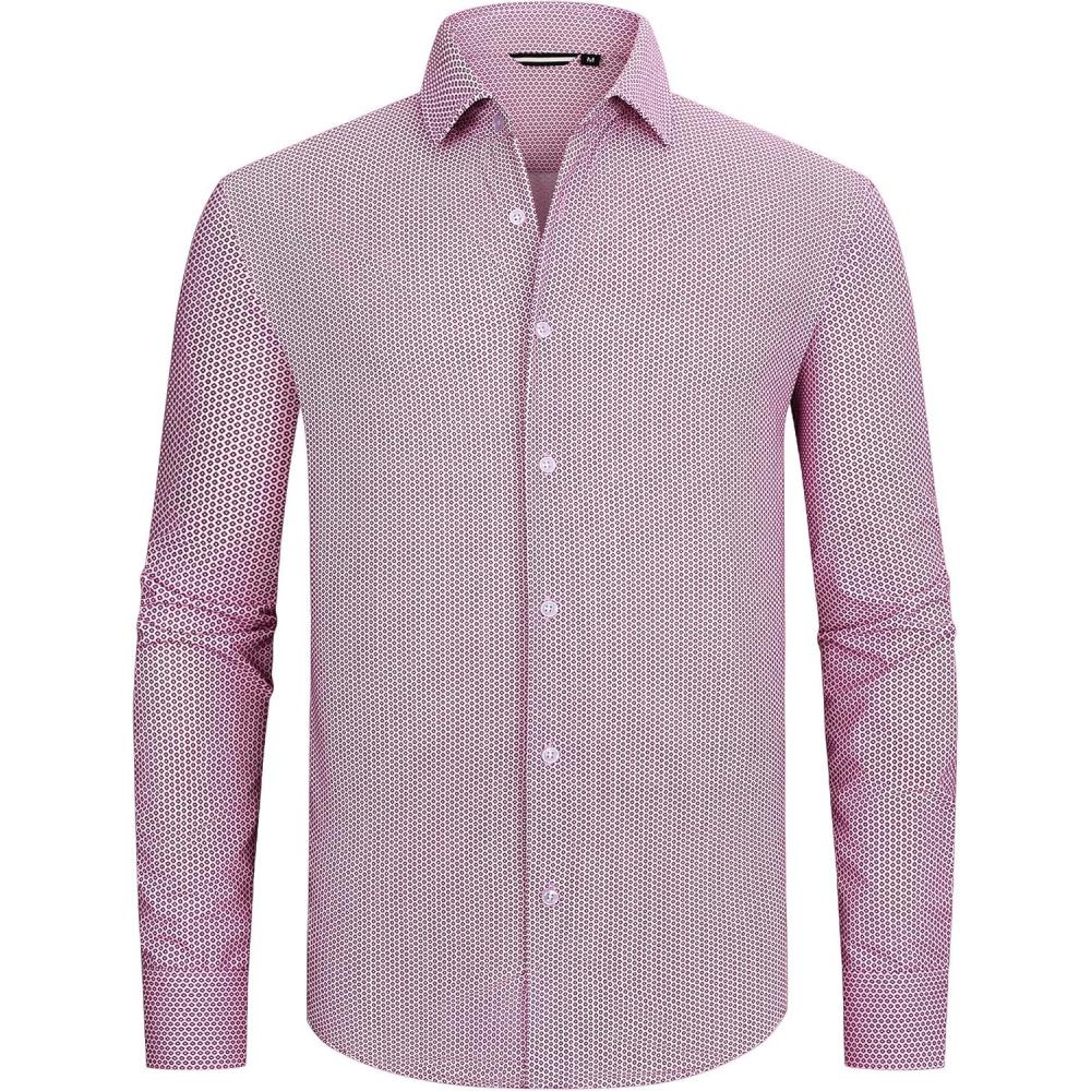 imageAlex Vando Mens Print Button Down Shirts Breathable Long Sleeve Regular Fit Knit Dress Shirts for MenWine Diamond