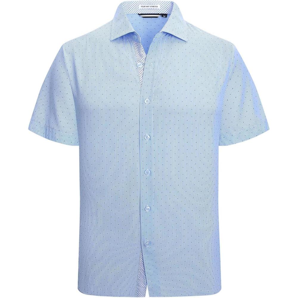 imageAlex Vando Mens Printed Dress Shirts Short Sleeve Easy Care Regular Fit Button Down ShirtBlue Pinstripe 6974