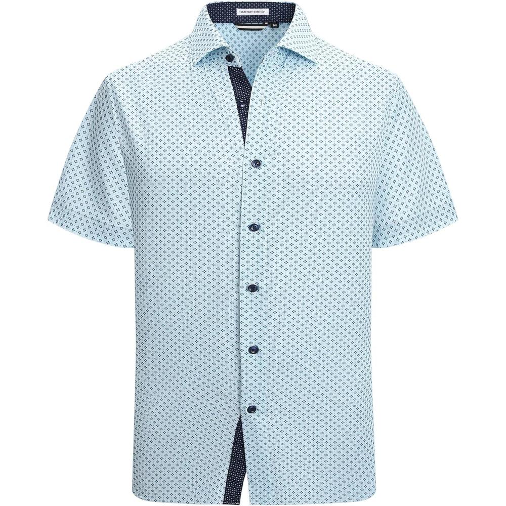 imageAlex Vando Mens Printed Dress Shirts Short Sleeve Easy Care Regular Fit Button Down ShirtBlue Stripe 863