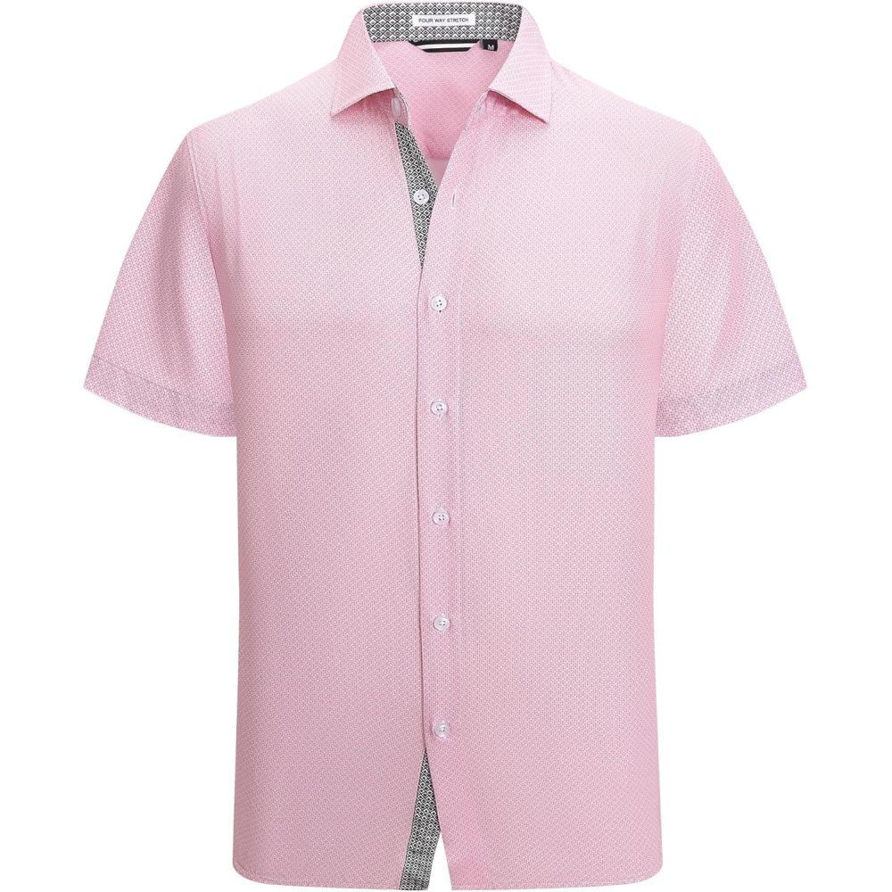 imageAlex Vando Mens Printed Dress Shirts Short Sleeve Easy Care Regular Fit Button Down ShirtPink Cross 4490