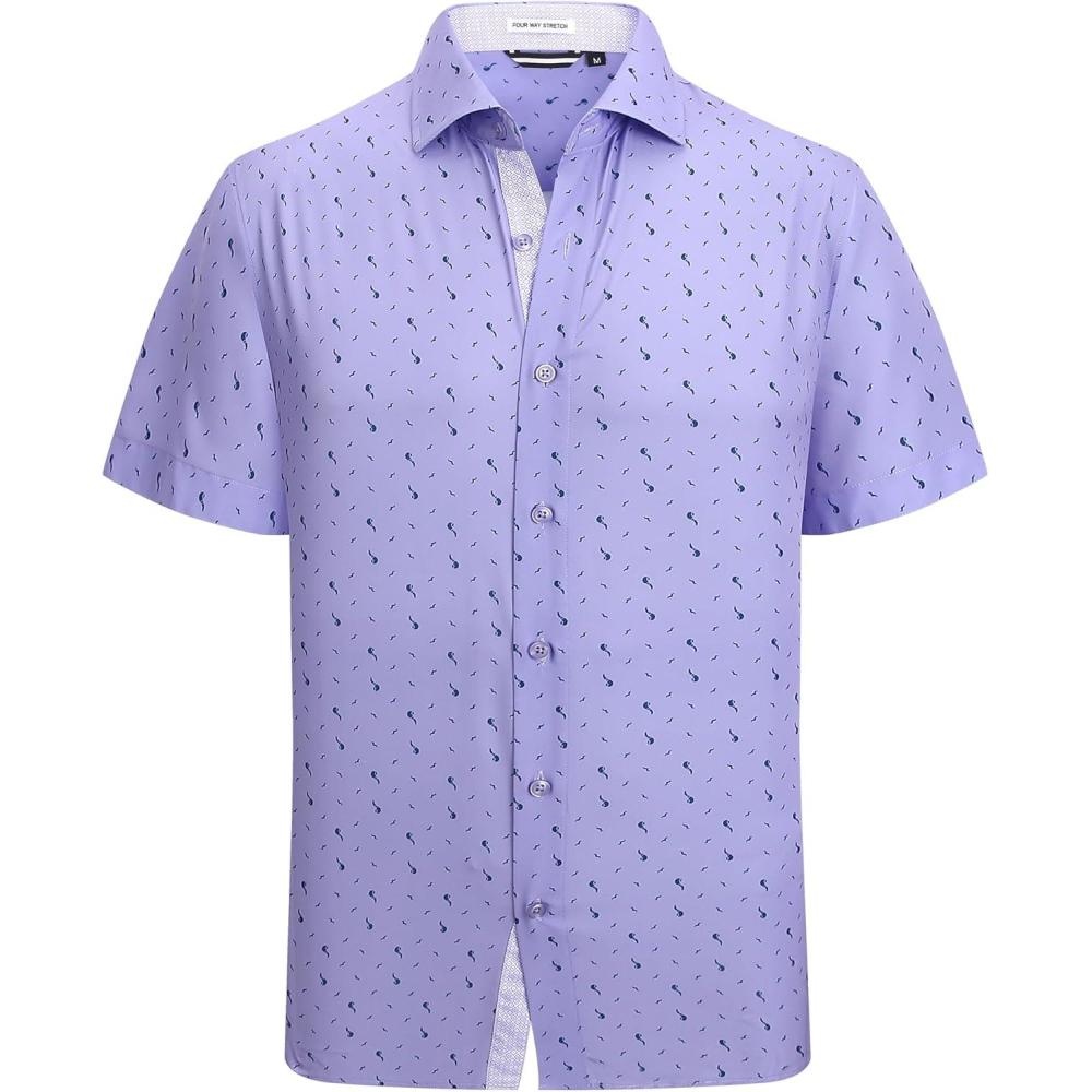 imageAlex Vando Mens Printed Dress Shirts Short Sleeve Easy Care Regular Fit Button Down ShirtPurple Pipe 6370