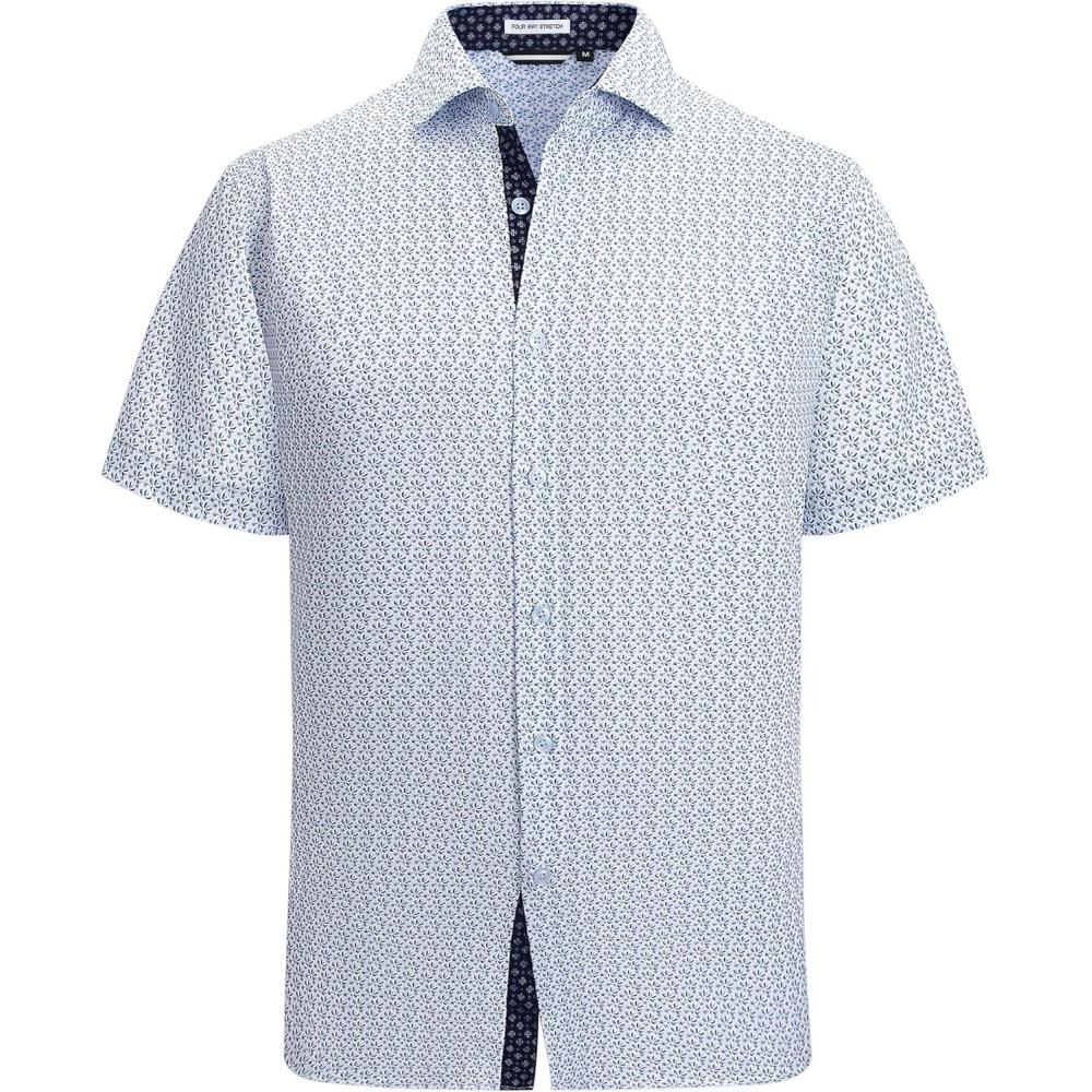 imageAlex Vando Mens Printed Dress Shirts Short Sleeve Easy Care Regular Fit Button Down ShirtWhite Palm 6495