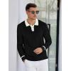 imageAlex Vando Mens Knit Polo Shirts Long Sleeve Sweater Casual Fashion Classic Button Down Polo ShirtsBlack