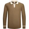 imageAlex Vando Mens Knit Polo Shirts Long Sleeve Sweater Casual Fashion Classic Button Down Polo ShirtsBrown