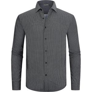 imageAlex Vando Mens Print Button Down Shirts Breathable Long Sleeve Regular Fit Knit Dress Shirts for MenBlack Diamond