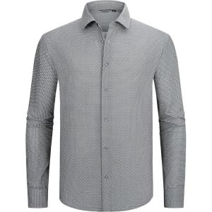 imageAlex Vando Mens Print Button Down Shirts Breathable Long Sleeve Regular Fit Knit Dress Shirts for MenBlack Dots