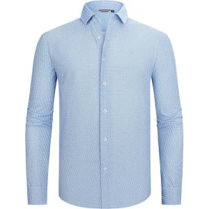 imageAlex Vando Mens Print Button Down Shirts Breathable Long Sleeve Regular Fit Knit Dress Shirts for MenBlue Check