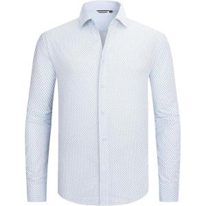 imageAlex Vando Mens Print Button Down Shirts Breathable Long Sleeve Regular Fit Knit Dress Shirts for MenWhite Circle