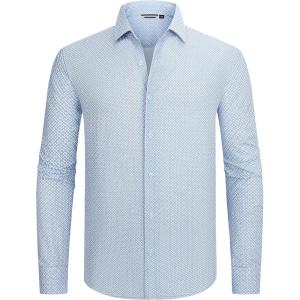 imageAlex Vando Mens Print Button Down Shirts Breathable Long Sleeve Regular Fit Knit Dress Shirts for MenWhite Clover