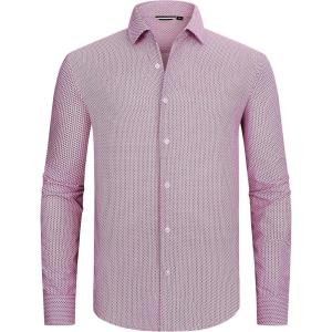 imageAlex Vando Mens Print Button Down Shirts Breathable Long Sleeve Regular Fit Knit Dress Shirts for MenWine Diamond