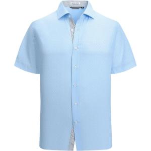 imageAlex Vando Mens Printed Dress Shirts Short Sleeve Easy Care Regular Fit Button Down ShirtBlue Square 4653