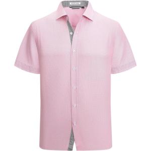 imageAlex Vando Mens Printed Dress Shirts Short Sleeve Easy Care Regular Fit Button Down ShirtPink Cross 4490