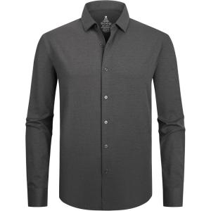 imageAlex Vando Mens Dress Shirts 8Way Super Stretch French Placket Business Button Down Shirt MenCharcoal
