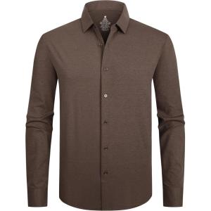 imageAlex Vando Mens Dress Shirts 8Way Super Stretch French Placket Business Button Down Shirt MenCoffee