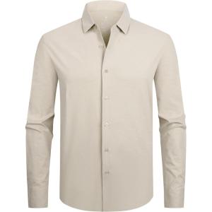 imageAlex Vando Mens Dress Shirts 8Way Super Stretch French Placket Business Button Down Shirt MenKhaki