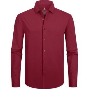 imageAlex Vando Mens Dress Shirts 8Way Super Stretch French Placket Business Button Down Shirt MenRed