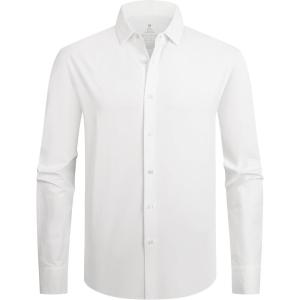 imageAlex Vando Mens Dress Shirts 8Way Super Stretch French Placket Business Button Down Shirt MenWhite