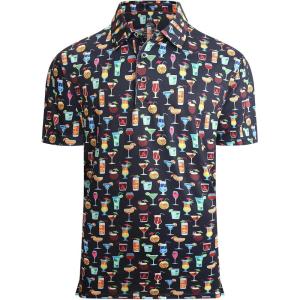 imageAlex Vando Mens Hawaiian Golf Shirt Moisture Wicking Digital Print Golf Shirts for MenBlack Drinking