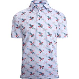 imageAlex Vando Mens Hawaiian Golf Shirt Moisture Wicking Digital Print Golf Shirts for MenBlue Christmas Leaf