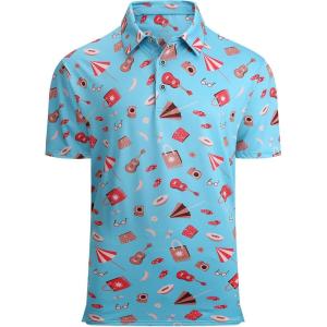 imageAlex Vando Mens Hawaiian Golf Shirt Moisture Wicking Digital Print Golf Shirts for MenBlue Guita