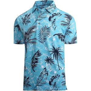 imageAlex Vando Mens Hawaiian Golf Shirt Moisture Wicking Digital Print Golf Shirts for MenBlue Palm Tree