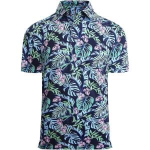 imageAlex Vando Mens Hawaiian Golf Shirt Moisture Wicking Digital Print Golf Shirts for MenBlueGreen Leaf